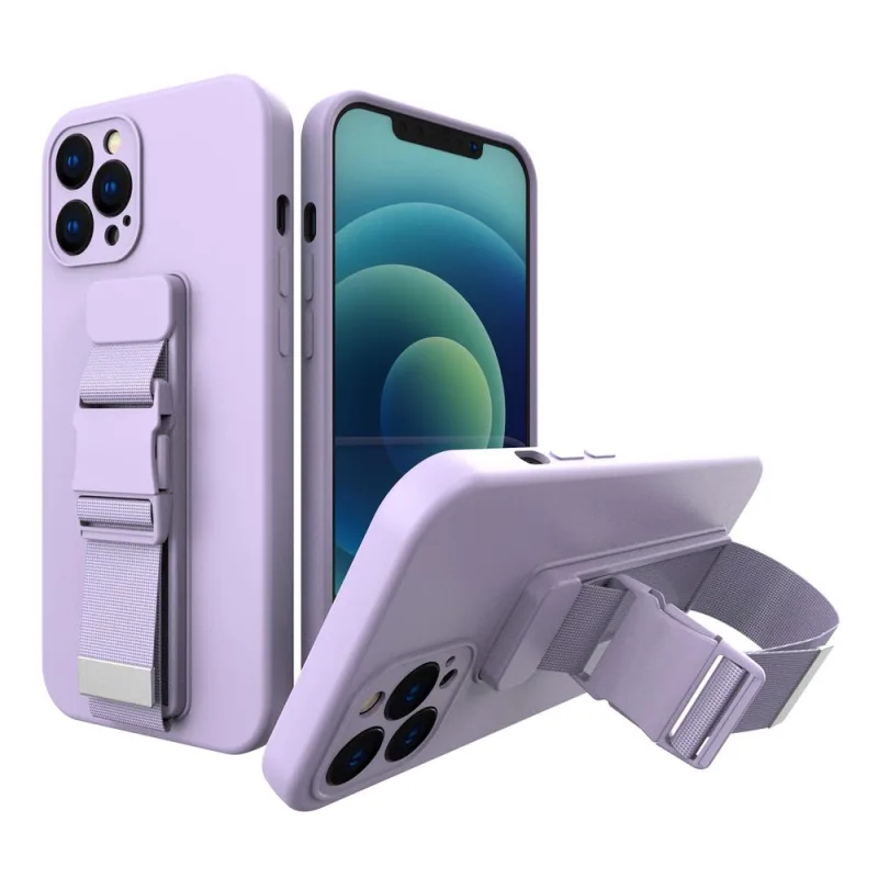Púzdro na lano Gélové puzdro s retiazkou na šnúrku vak na šnúrku na iPhone 11 Pro fialové