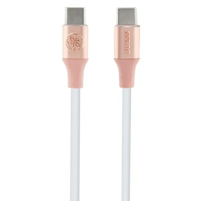 Kábel USB-C / USB-C s logom Guess Ebossed 1,5 m rýchle nabíjanie – ružový