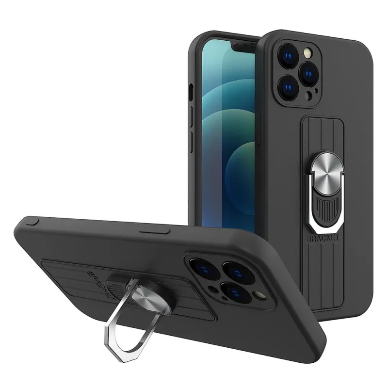 Silikónové puzdro Ring Case s úchytom na prsty a stojanom pre Samsung Galaxy A42 5G čierne