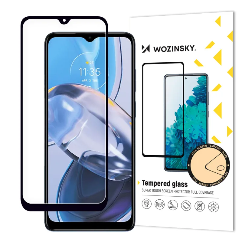 Tvrdené sklo Wozinsky Full Glue Motorola Moto E22i / E22 celá obrazovka s čiernym rámom (vhodné pre puzdro)