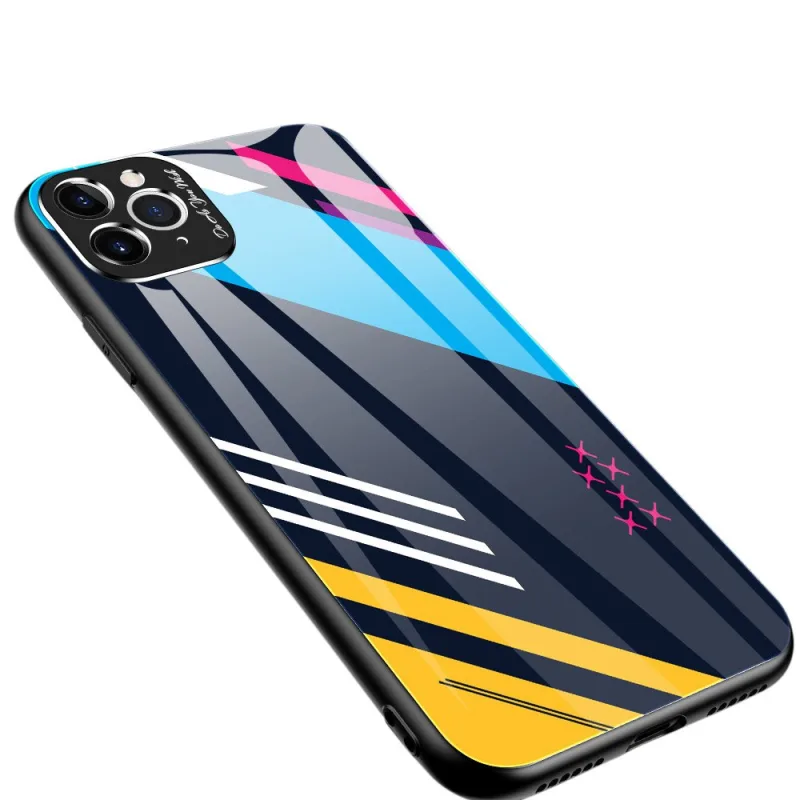 Farebné sklenené puzdro Odolný kryt so zadnou stranou z tvrdeného skla a krytom fotoaparátu iPhone 11 Pro Max vzor 2