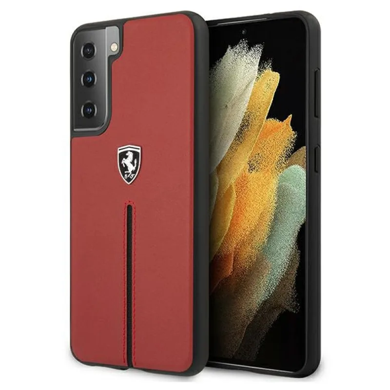 Pevné puzdro Ferrari FEOSIHCS21MRE S21+ G996 červené/červené Off Track Leather Nylon Stripe