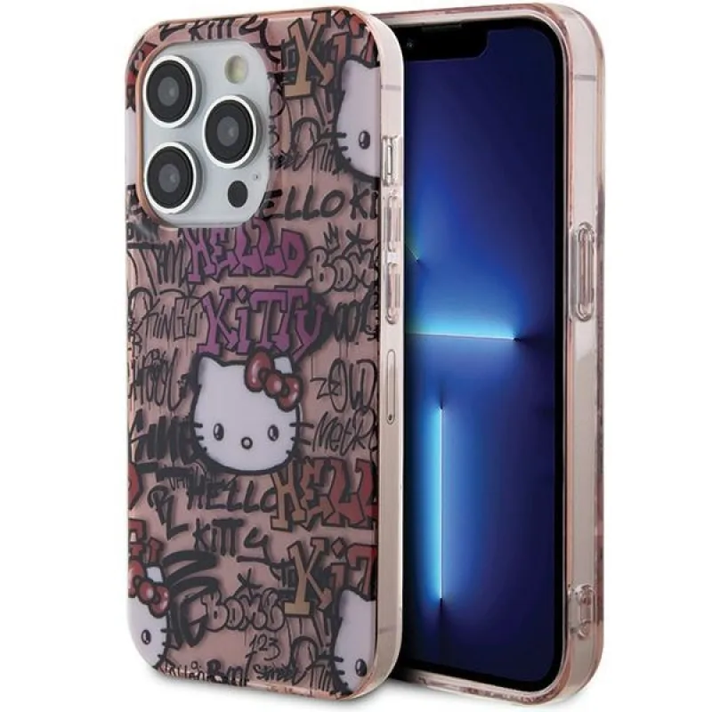 Obal Hello Kitty IML Tags Graffiti pre iPhone 15 Pro - ružový