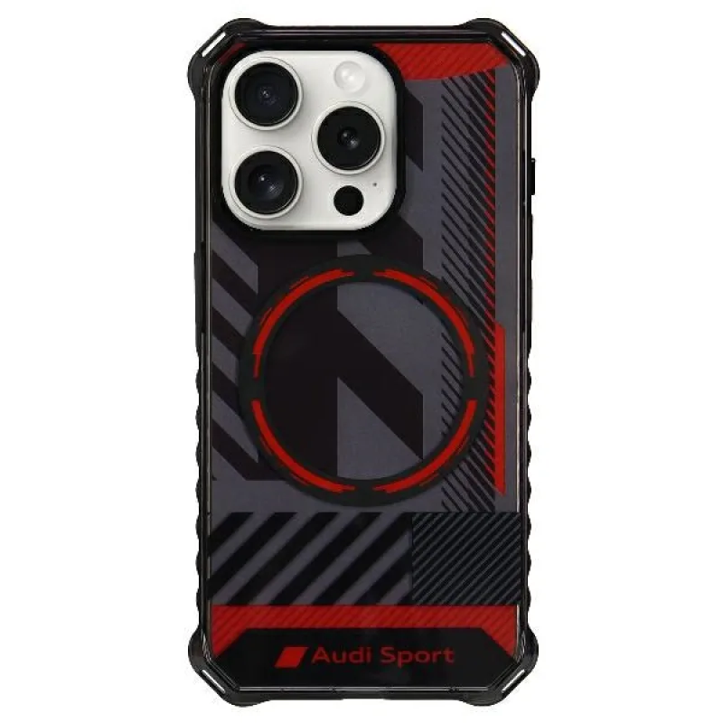 Puzdro Audi IML Sport MagSafe na iPhone 15 Pro Max 6,7" čierne/čierne pevné puzdro AU-IMLMIP15PM-RSQ/D2-BK