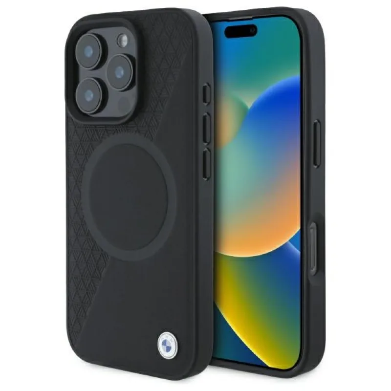 BMW Sign Leather Half Textured And Circle MagSafe puzdro pre iPhone 16 Pro Max - čierne