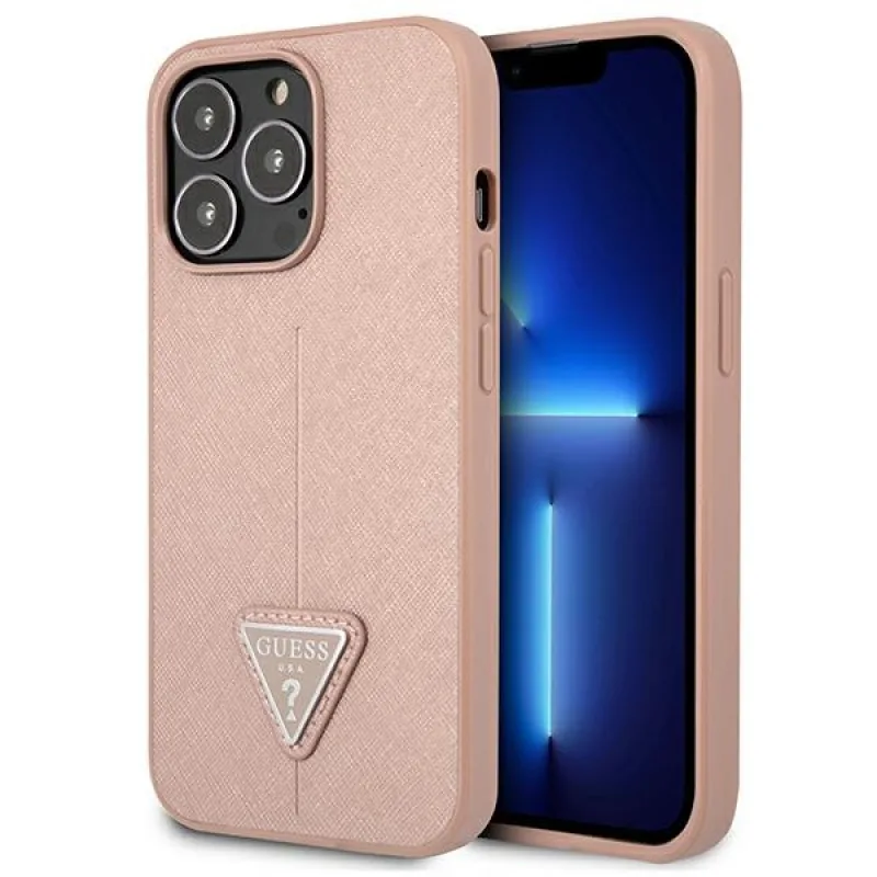 Guess GUHCP13LPSATLP iPhone 13 Pro / 13 6,1" ružovo-ružové pevné puzdro SaffianoTriangle Logo