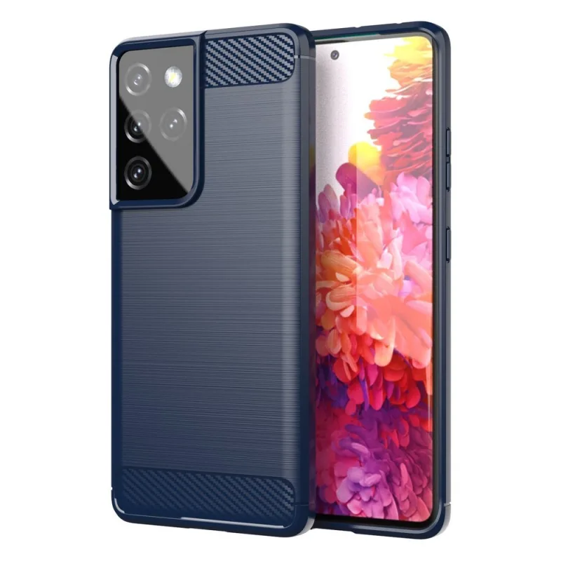 Carbon Case Flexible Cover TPU puzdro pre Samsung Galaxy S21 Ultra 5G modré