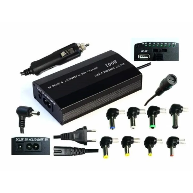 EUROCASE Napájací univerzálny adaptér 100W, vstup AC 110-240V / CAR DC…