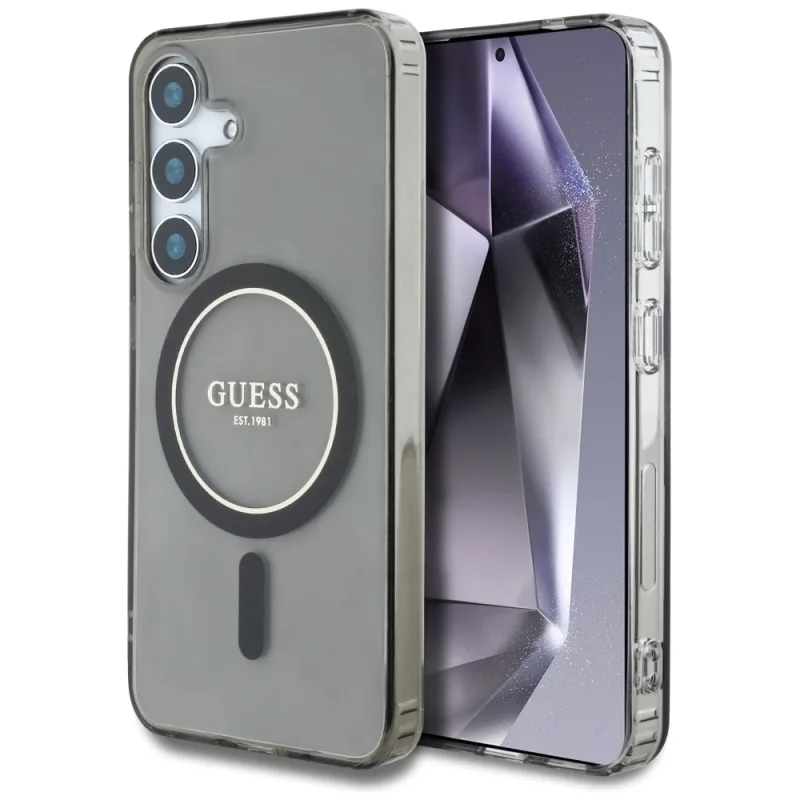 Puzdro Guess Glitter Circle Classic Logo MagSafe pre Samsung Galaxy S25 čierne