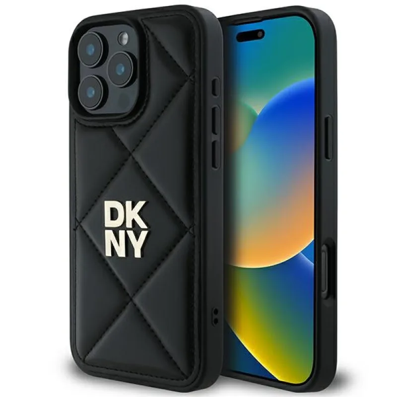 Puzdro DKNY Quilted Stack Logo iPhone 16 Pro – čierne