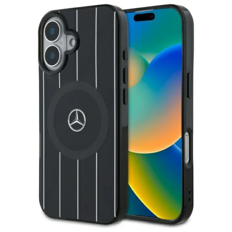 Kryt Mercedes MB Double Layer Crossed Lines MagSafe pre iPhone 16 - čierny