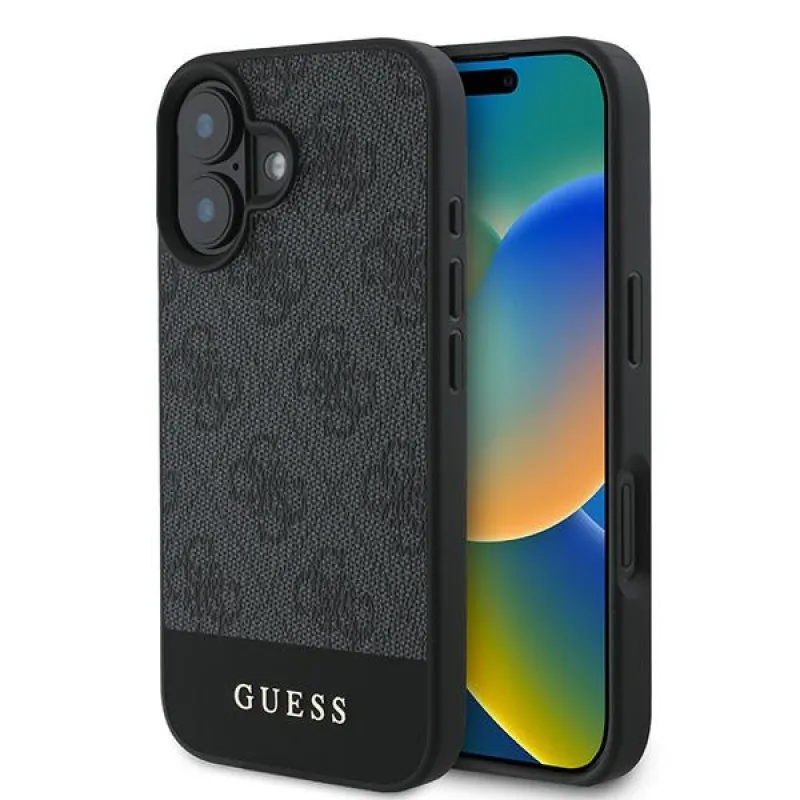 Puzdro Guess 4G Bottom Stripe pre iPhone 16 Plus 6,7" - šedé