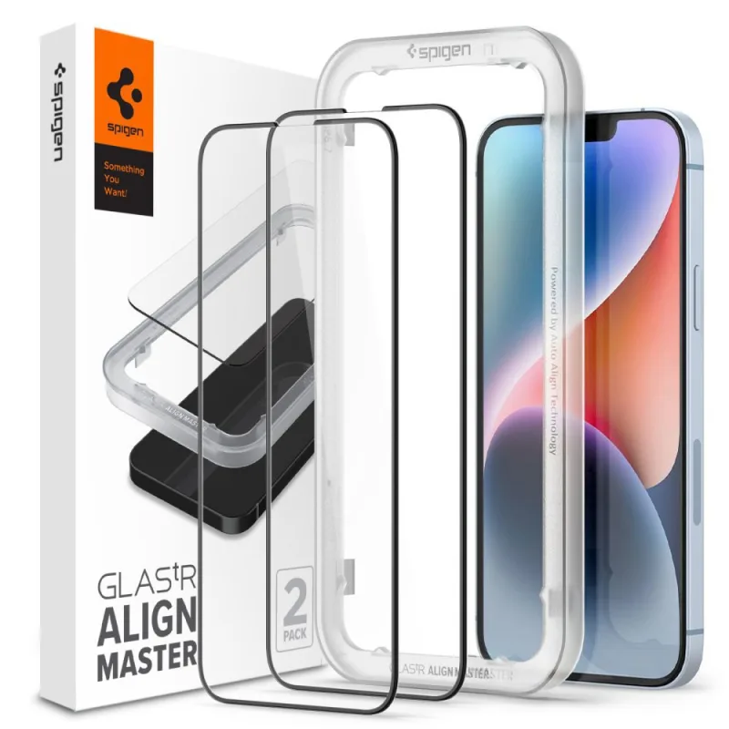 Tvrdené sklo Spigen ALM Glass FC pre iPhone 13 / 13 Pro / 14 / 16e - čierne 2 ks.