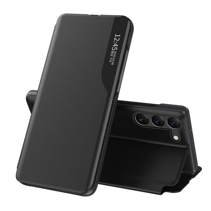 Ekologické kožené puzdro pre Xiaomi POCO C65 / Redmi 13C s chlopňou - čierne