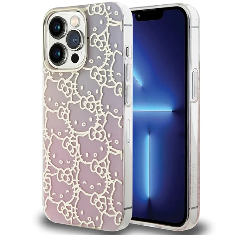 Puzdro Hello Kitty IML Gradient Electrop Crowded Kitty na hlavu pre iPhone 14 Pro Max – ružové