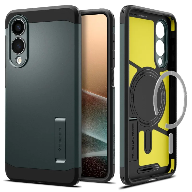 Puzdro Spigen Tough Armor MagSafe pre Samsung Galaxy S25 Edge – zelené/čierne
