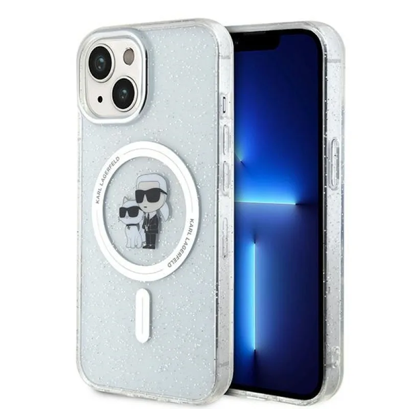 Karl Lagerfeld Karl&Choupette Glitter MagSafe puzdro pre iPhone 15 - priehľadné