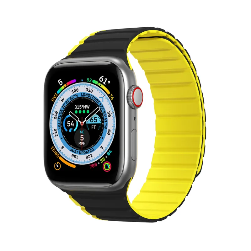 Magnetický remienok Apple Watch SE, 9, 8, 7, 6, 5, 4, 3, 2, 1 (41, 40, 38 mm) Dux Ducis Remienok (verzia LD) - čierno-žltý