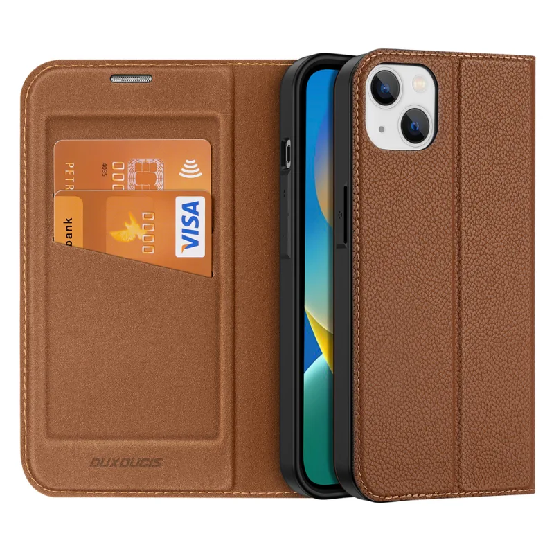 Puzdro Dux Ducis Skin X2 pre iPhone 14 Plus puzdro s magnetickou klapkou hnedé