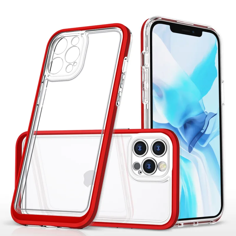 Priehľadné puzdro 3v1 na iPhone 12 Pro rámové gélové puzdro červené