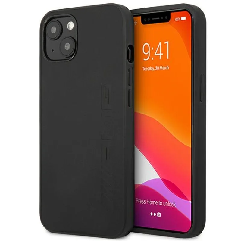 AMG AMHCP14SDOLBK iPhone 14 6,1 "čierno-čierne pevné puzdro Leather Hot Stmped