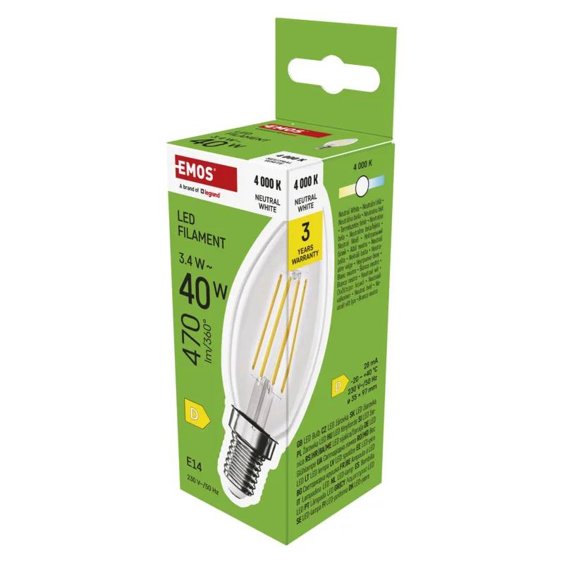 EMOS LED FLM CANDLE 3, 4 W (40 W) 470lm E14 NW 1525731446