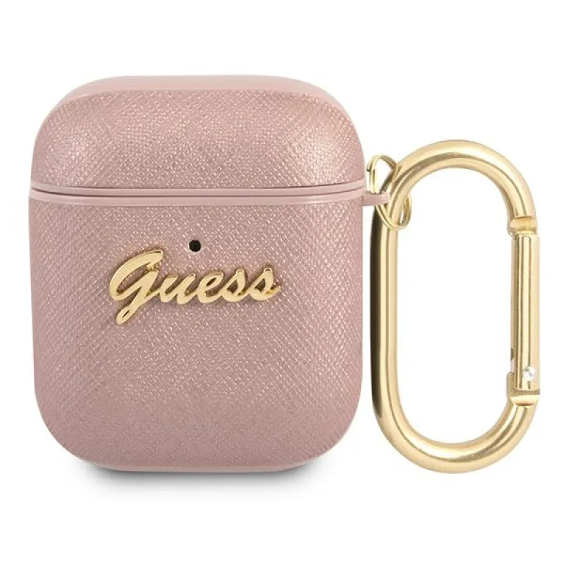 Obal Guess GUA2SASMP AirPods ružový/ružový Saffiano Script Metal Collection
