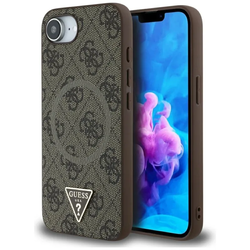 Guess 4G Ring Triangle Logo MagSafe iPhone 16e Puzdro – hnedé