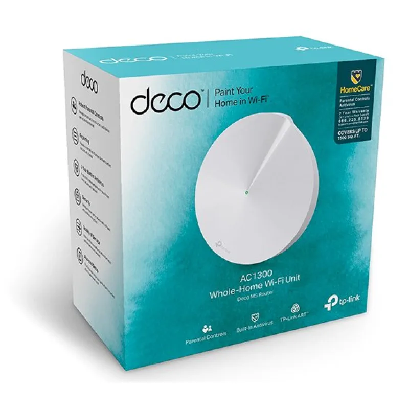 tp-link Deco M5(1-PACK), Whole-Home Wi-Fi System, 1300Mbit/s, 802.11 a/ac/b/g/n, 2xLAN, 1x USB-C, MU-MIMO, HC, Parent, C, AV, Qo