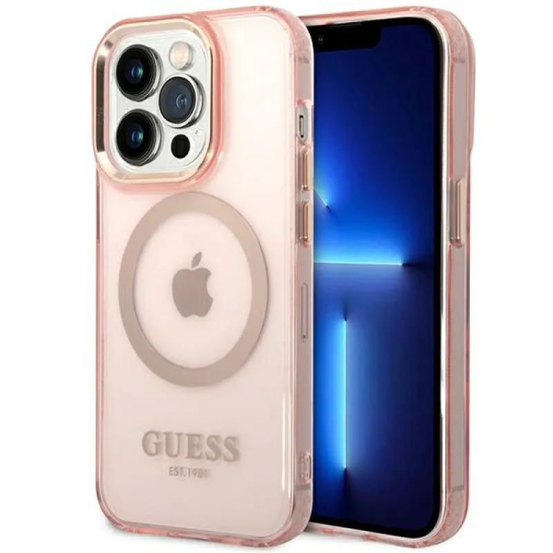 Guess GUHMP14XHTCMP iPhone 14 Pro Max 6,7" ružovo-ružové pevné puzdro Gold Outline Translucent MagSafe