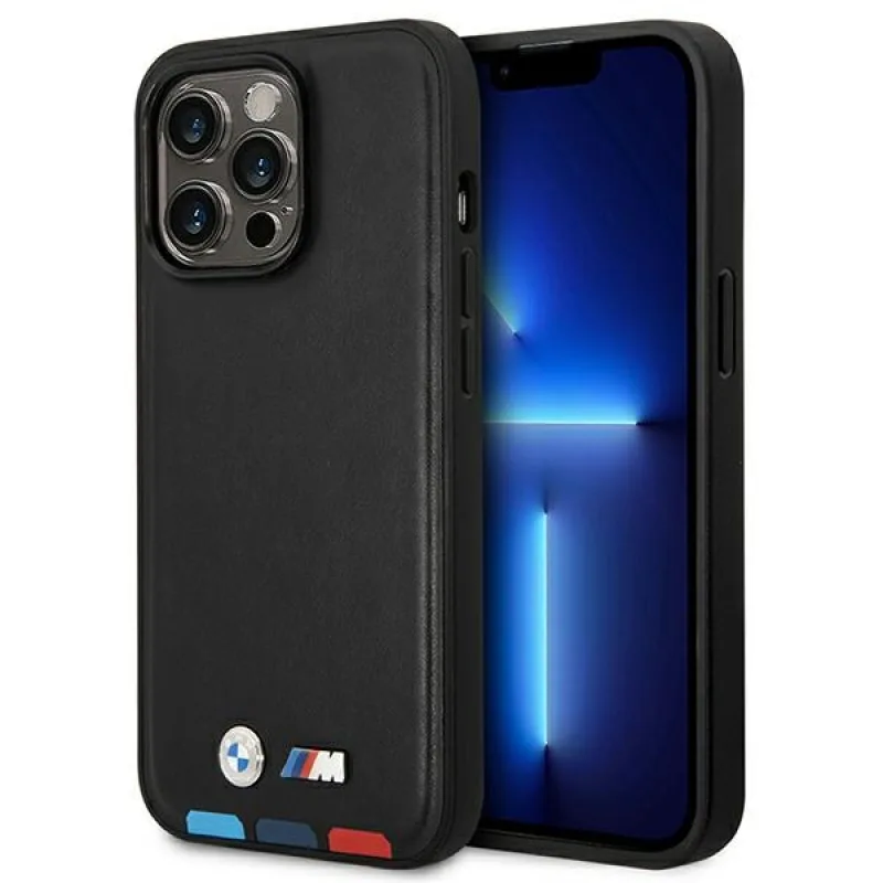 Puzdro BMW BMHMP14X22PTDK iPhone 14 Pro Max 6,7 "čierna / čierna kožená známka Tricolor Magsafe