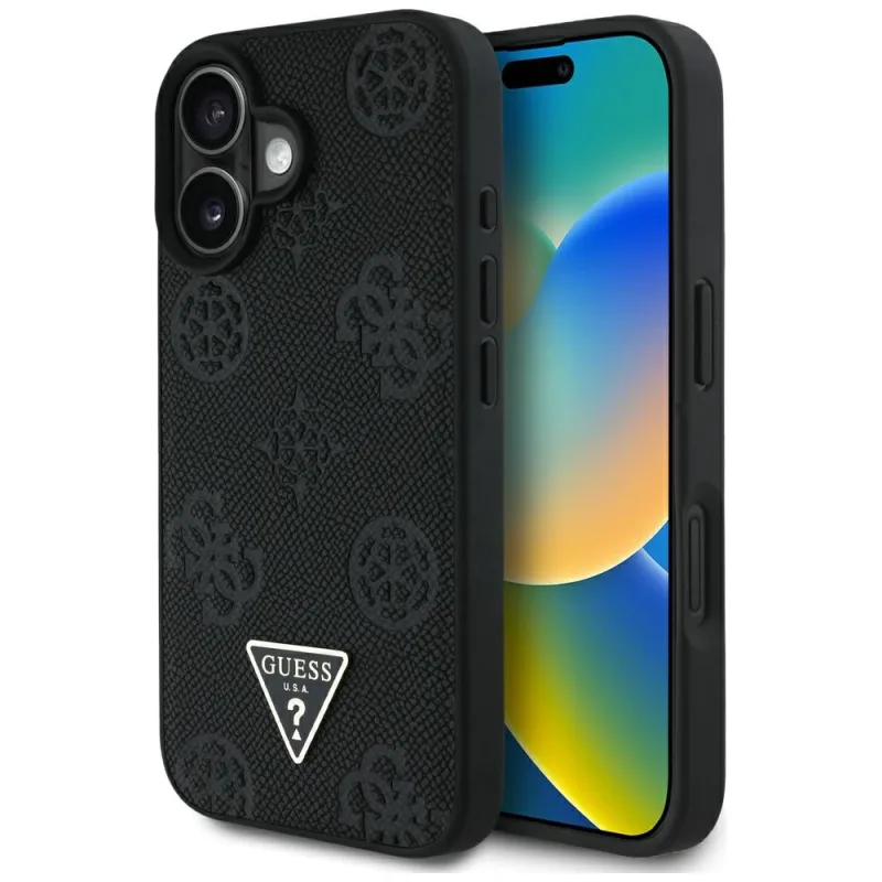 Guess Grained Hot Stamp Peony Triangle Logo MagSafe Case pre iPhone 16 – čierne