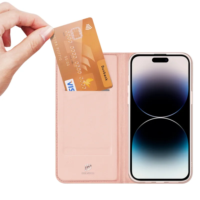 Peňaženka Dux Ducis Skin Pro pre iPhone 15 Pro – ružová