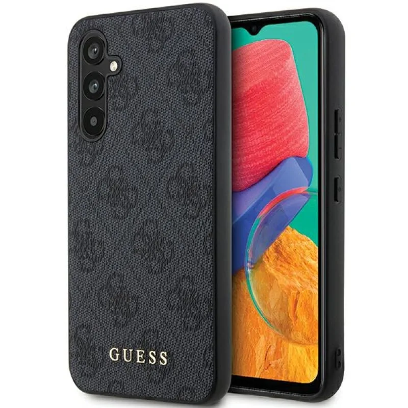 Guess GUHCS23FEG4GFGR S23 FE S711 šedo/sivé pevné puzdro 4G kovové zlaté logo