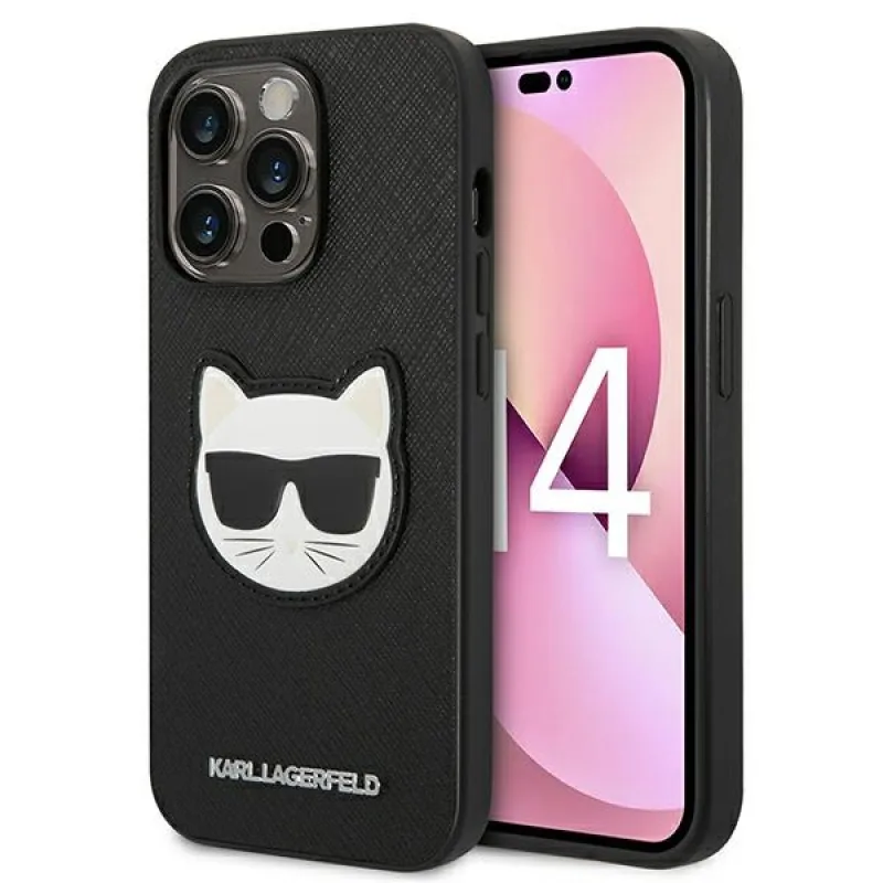 Karl Lagerfeld Saffiano Choupette Head Patch Case pre iPhone 14 Pro – čierne