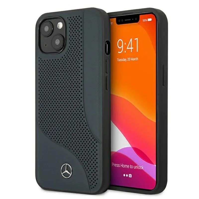 Kožené puzdro Mercedes Perforated Area Case pre iPhone 13 mini - námornícka modrá