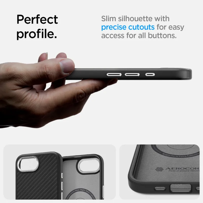 Puzdro Spigen Enzo Aramid MagSafe na iPhone 16e – čierne
