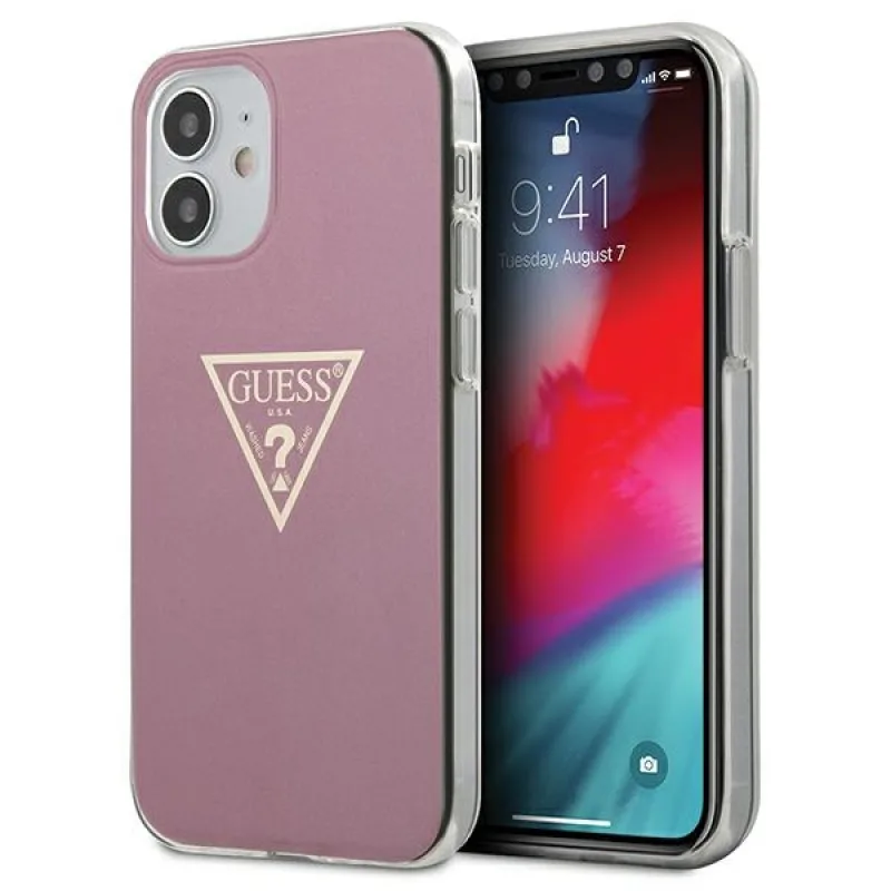 Guess GUHCP12SPCUMPTPI iPhone 12 mini 5,4" ružovo-ružové pevné puzdro Metallic Collection