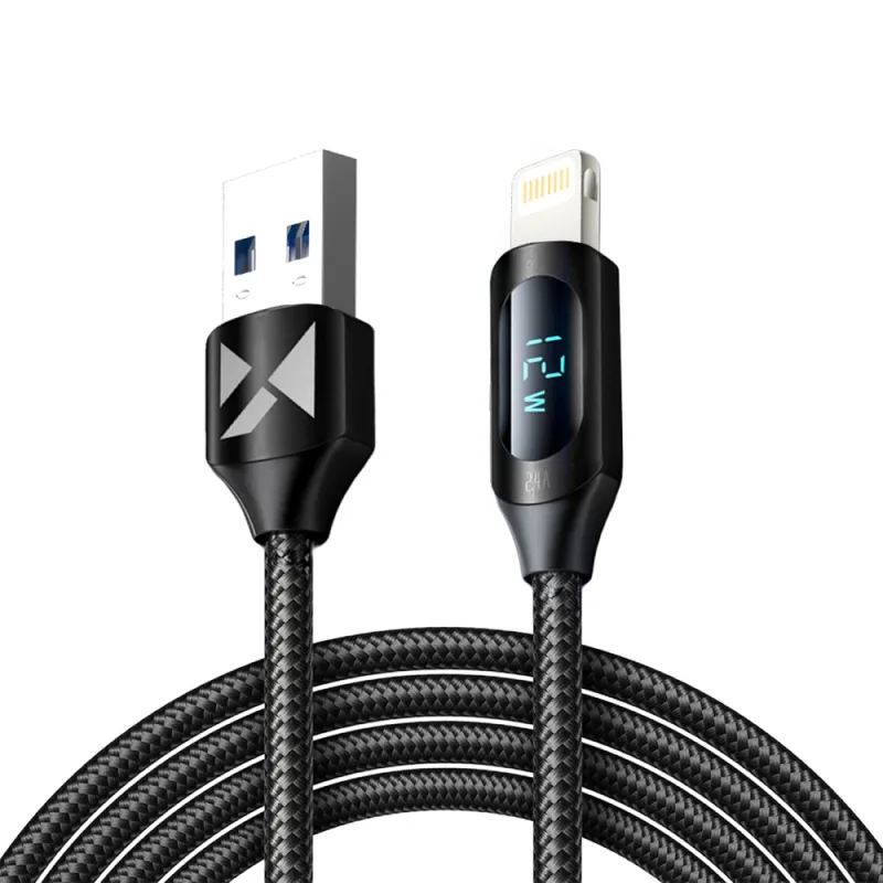 Kábel USB-A – Lightning Wozinsky WUALC2 s LED displejom 2,4 A 2 m – čierny