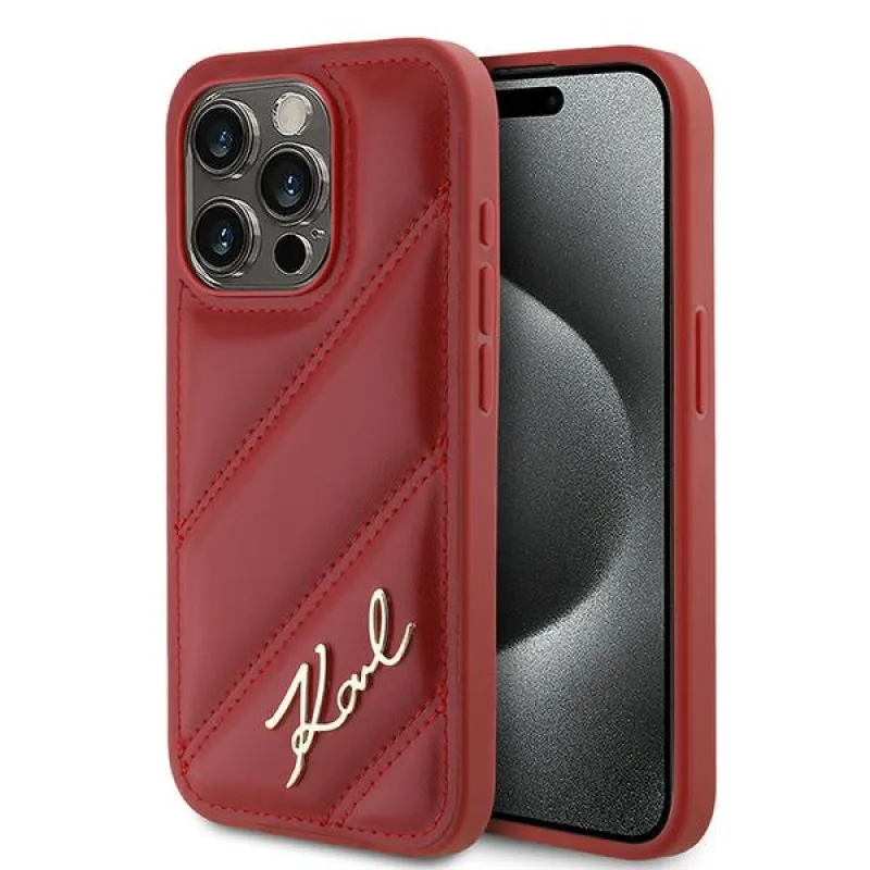 Obal Karl Lagerfeld Diagonal Quilted Script pre iPhone 15 Pro Max - červený