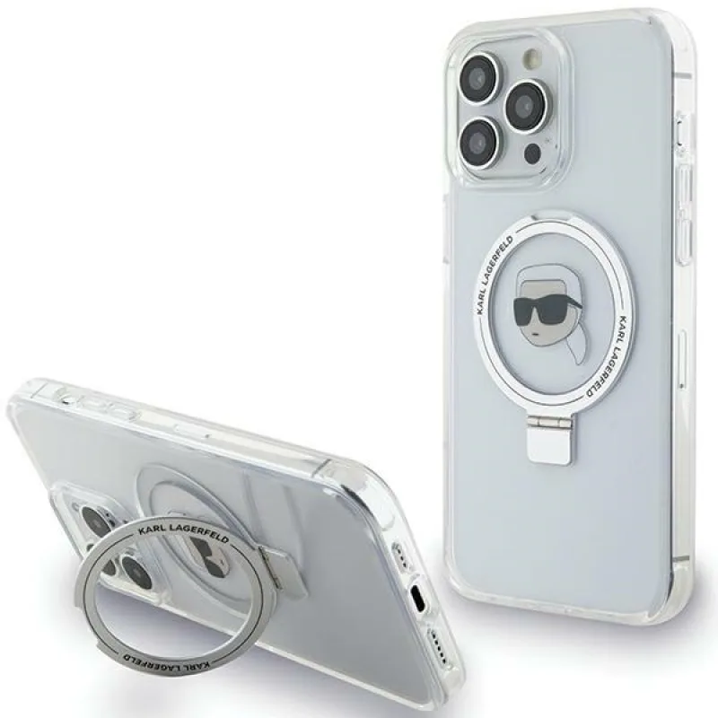 Karl Lagerfeld KLHMP15XHMRSKHH iPhone 15 Pro Max 6,7" bielo/biele pevné puzdro Ring Stand Karl Head MagSafe
