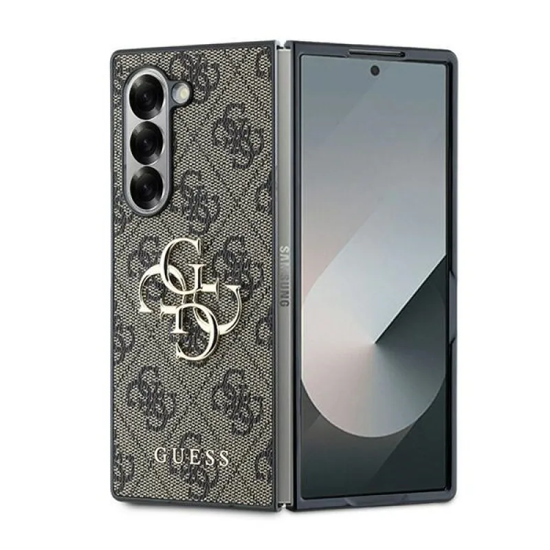 Kožené puzdro Guess 4G s kovovým logom pre Samsung Galaxy Z Fold 6 – hnedé