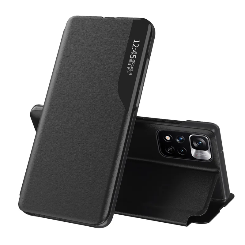 Ekologické kožené puzdro Elegantný Flip Cover Stojan Funkcia Poco M4 Pro 5G Black