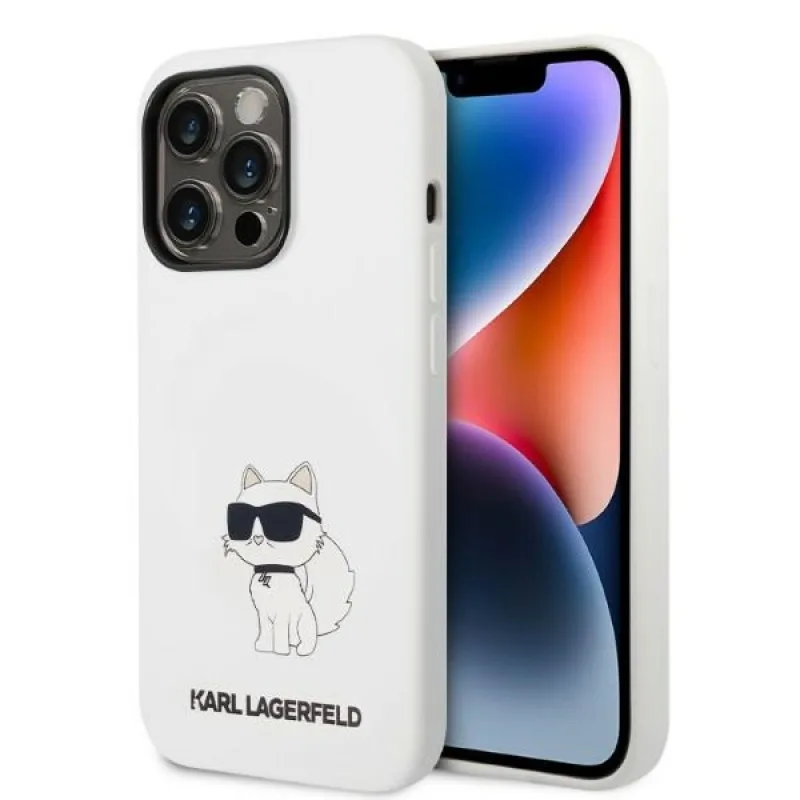 Karl Lagerfeld KLHMP14XSNCHBCH Pevné puzdro na iPhone 14 Pro Max 6,7" bielo/biele Silikónové Choupette MagSafe