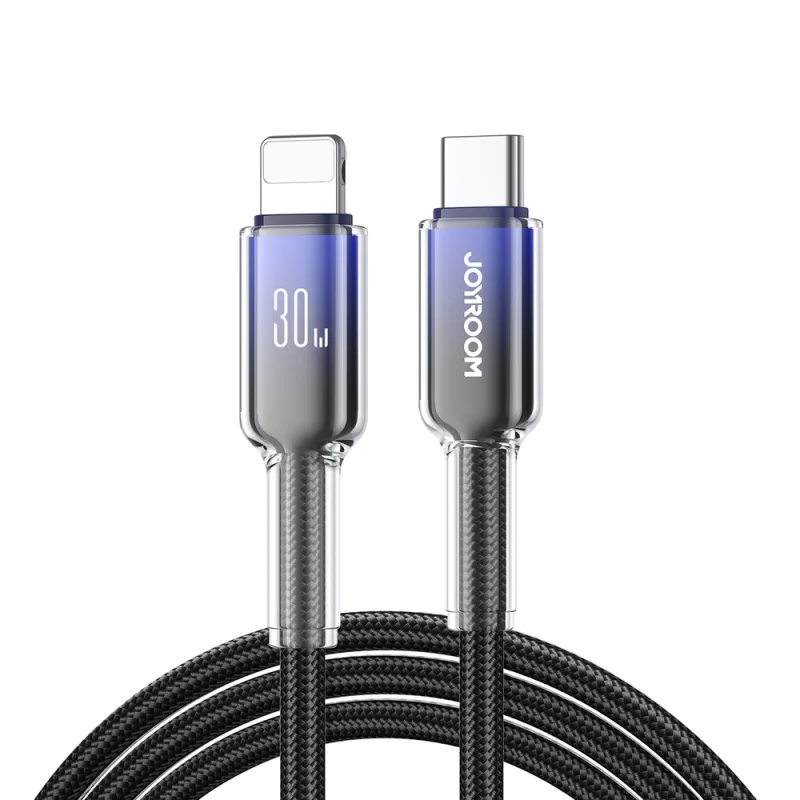 Joyroom S-A42 Crystal-Clear Series 30 W USB-C - Lightning kábel 1,2 m - čierny