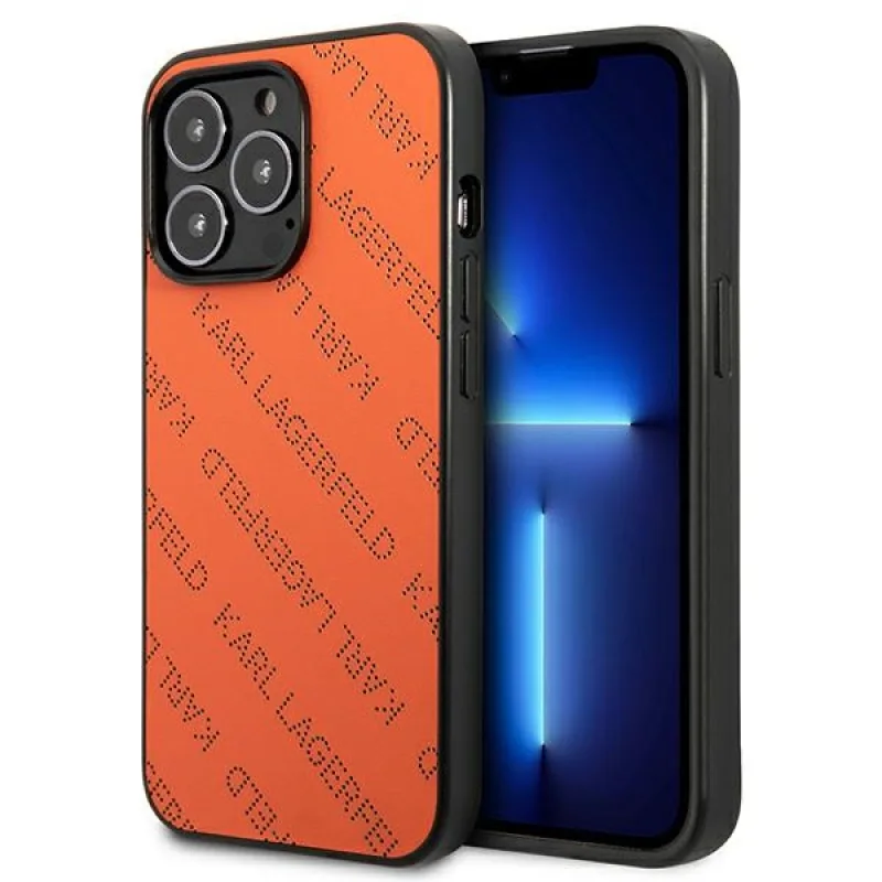 Perforované celoplošné puzdro na iPhone 13 Pro Max 6,7" Karl Lagerfeld – oranžové