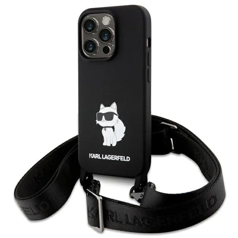 Karl Lagerfeld KLHCP15XSCBSCNK iPhone 15 Pro Max 6,7" pevné puzdro čierno/čierna Crossbody silikónová chupette