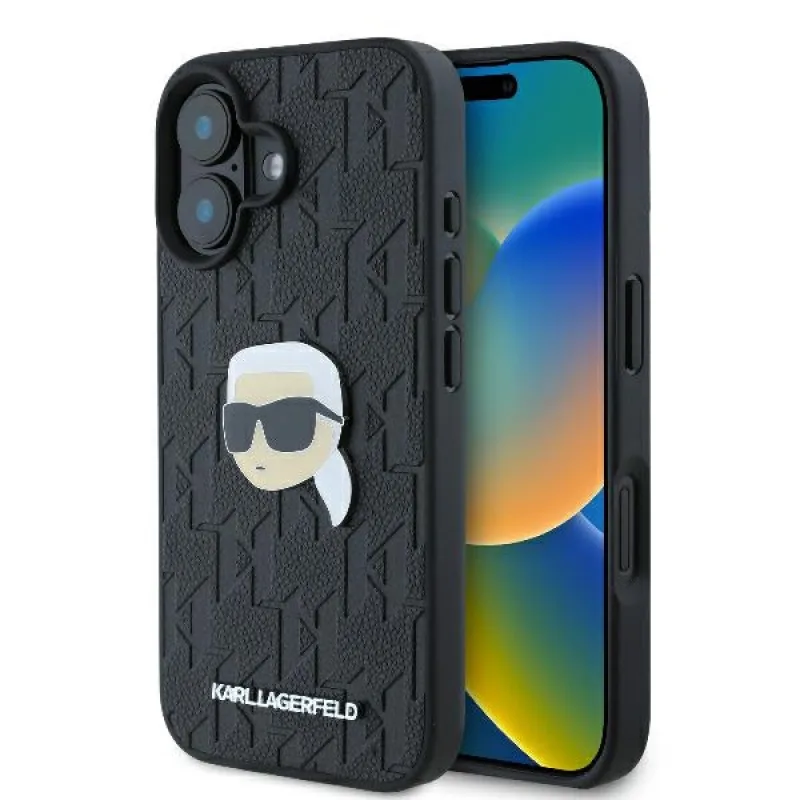 Karl Lagerfeld Monogram Karl Head Pin puzdro na iPhone 16 – čierne