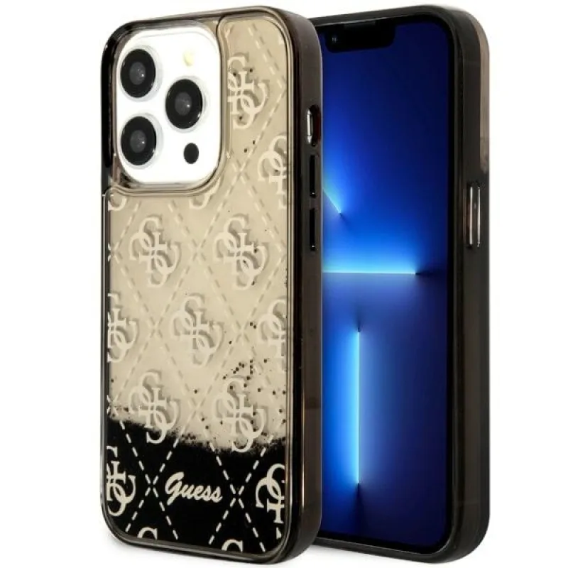 Guess GUHCP14LLC4PSGK iPhone 14 Pro 6,1" čierno/čierne pevné puzdro Liquid Glitter 4G Transculent