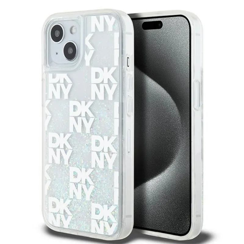 DKNY Liquid Glitter Multilogo puzdro pre iPhone 15 / 14 / 13 - biele